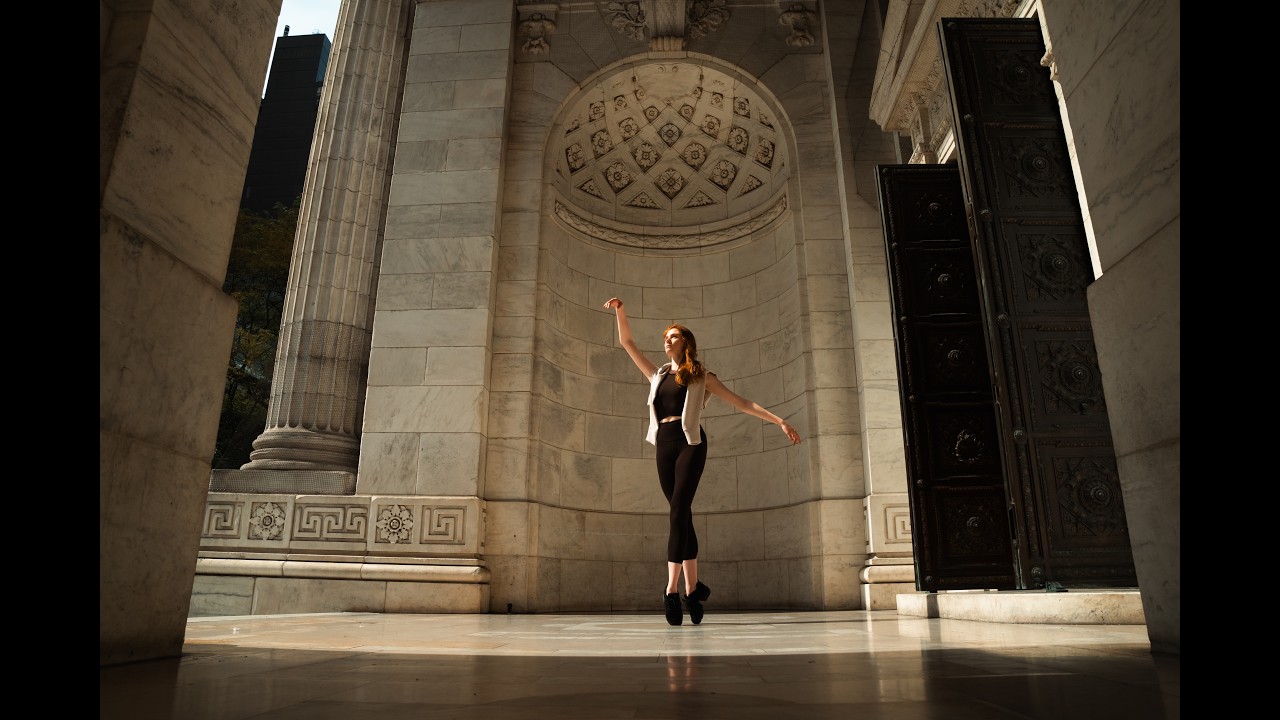 Camryn moving through an architectural space in Rhone's Pursuit Story film